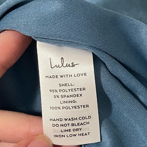 Lulu’s Inspire Romance Slate Blue Satin Cowl Neck Lace-Up Maxi Dress Size Large - Picture 7 of 7